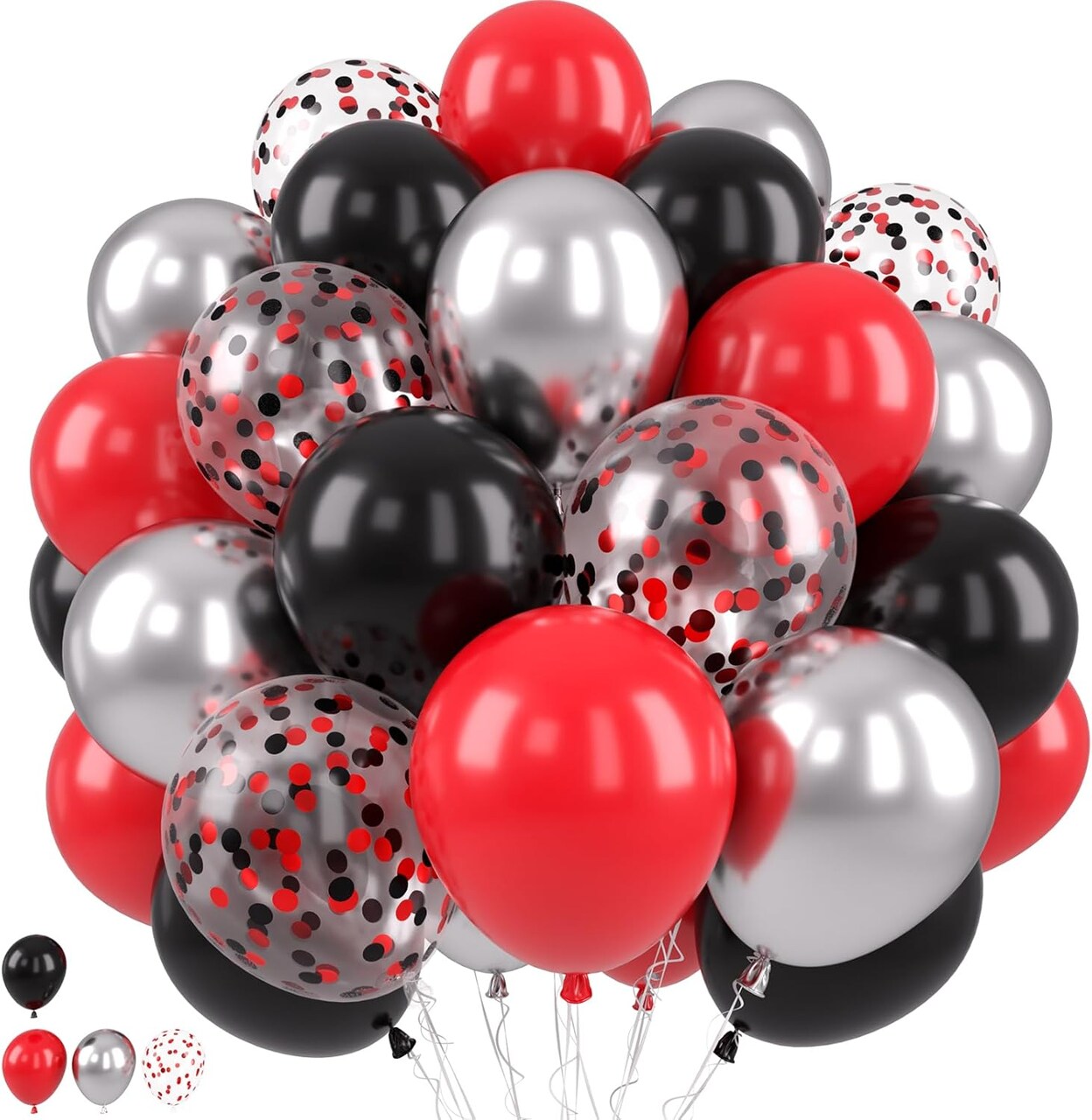 Red Black Silver Balloons, Red and Black Balloons Black Red Silver Balloon, Black Red Confetti Balloon for for Super Spider Hero Man Theme Birthday Baby Shower Wedding Race Car Party Decorations